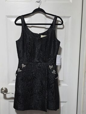 Black Embellished Mini Dress with Crystal Accents